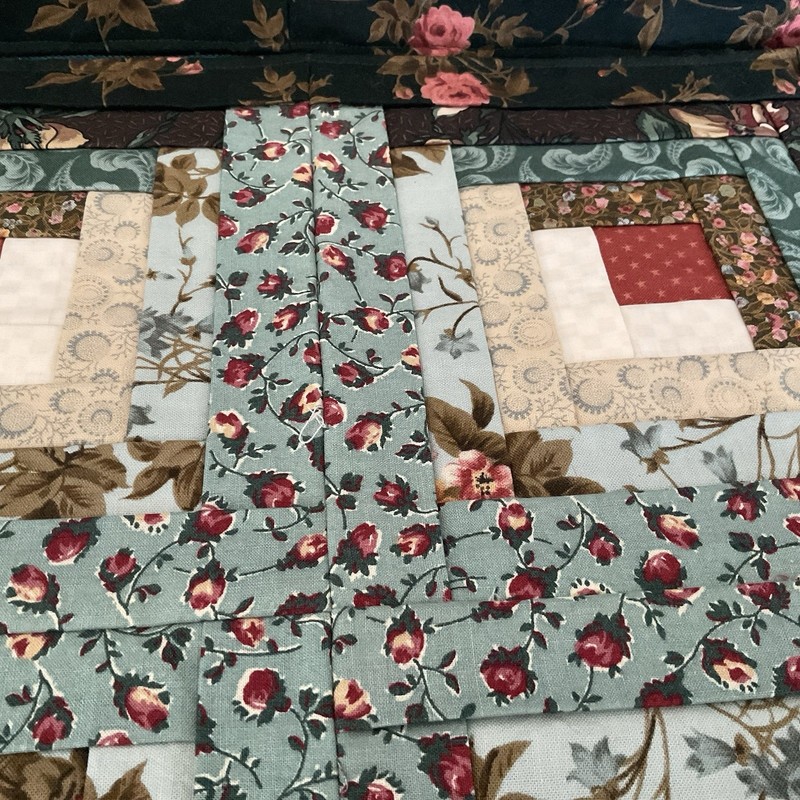 2 Patchwork Log Cabin Table Toppers NEW Handmade Quilted Table Mats 15” Square gallery