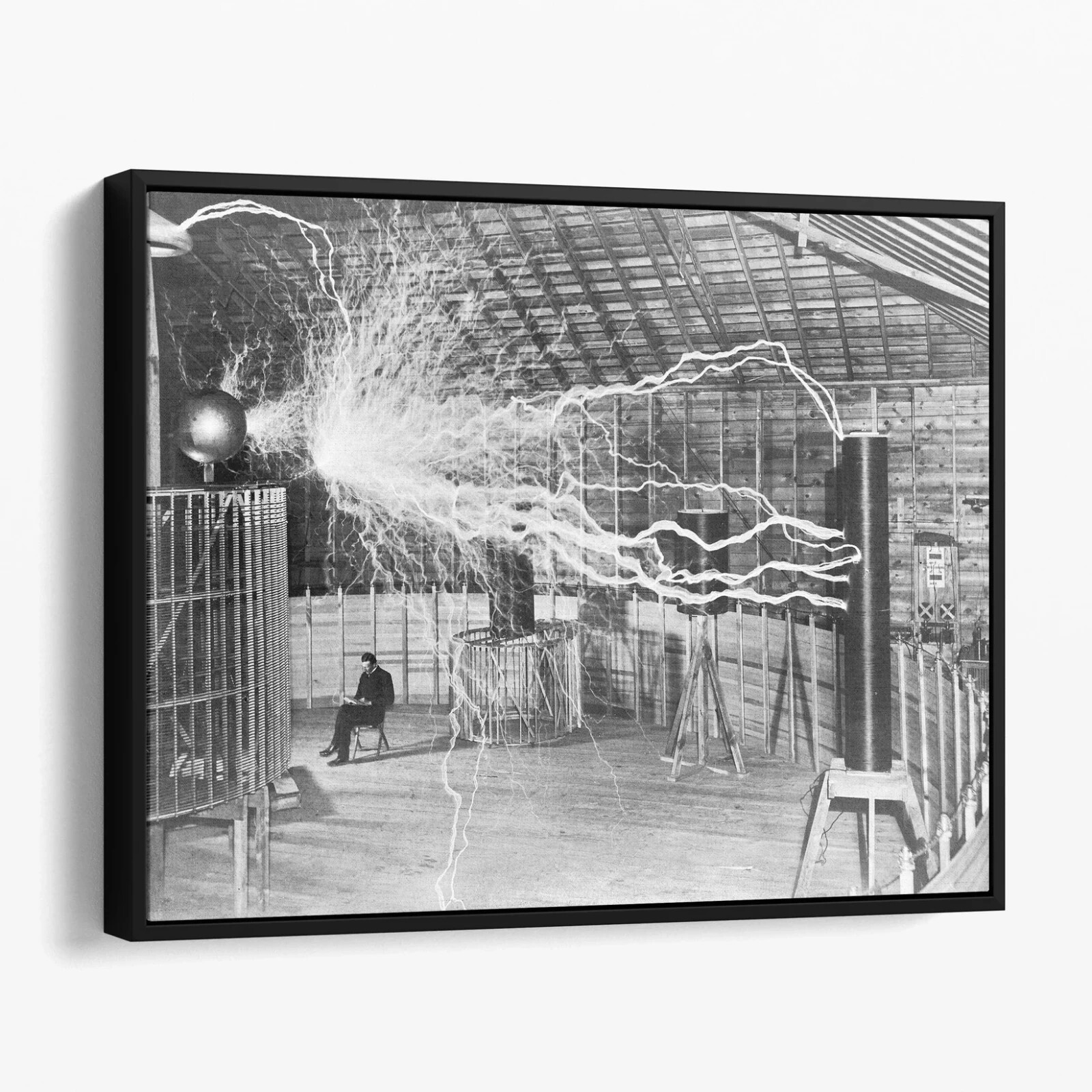 Nikola Tesla Reading With Electric Generator 1900s Canvas Print Wall Art gallery