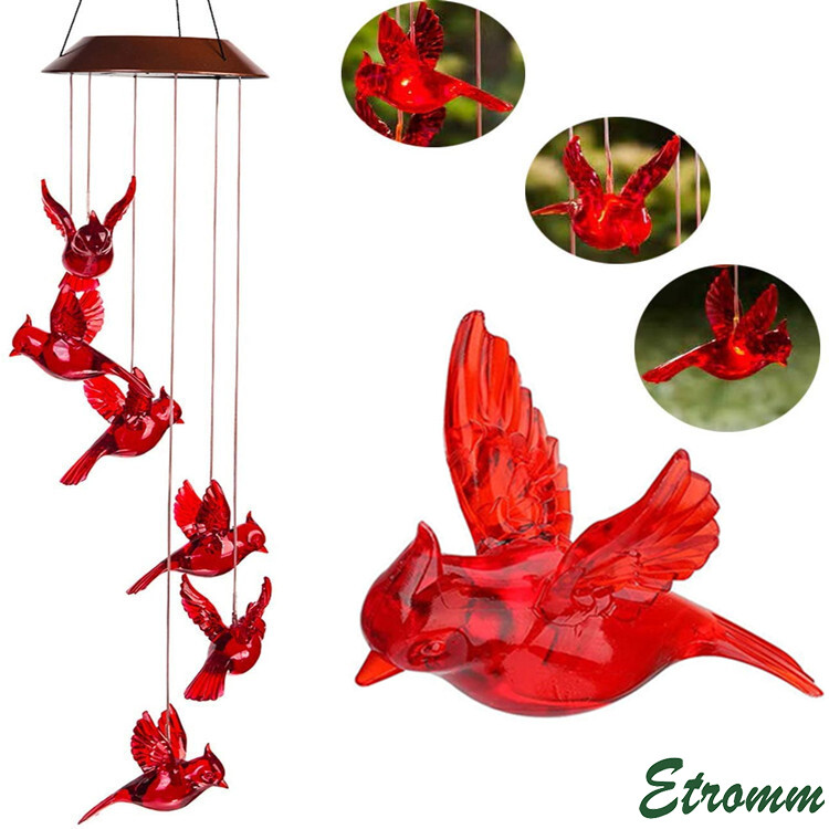 Solar Wind Chimes Lights LED Birds Color Changing Hanging Lamp Garden Home Decor gallery