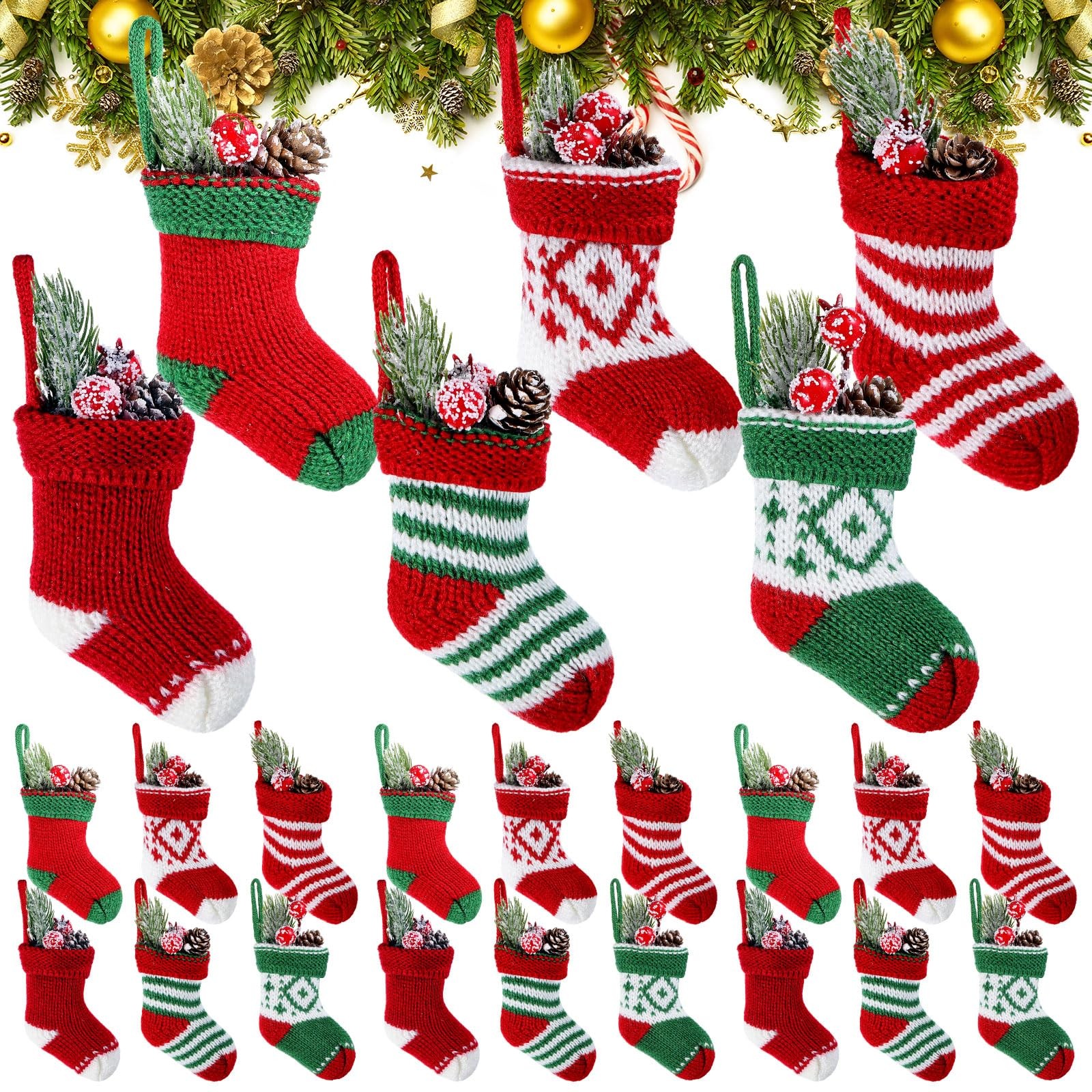 24 Pack 12 Pack 2x5 Inch Mini Christmas Stockings Bulk Knit Red and Green Sma... gallery