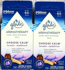 2 ~ GLADE COOL MIST DIFFUSER REFILLS ~ “CHOSE CALM” SCENT: LAVENDER & SANDALWOOD