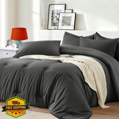 Easthome King Comforter Set 7-Pc Bed in a Bag Dark Gray