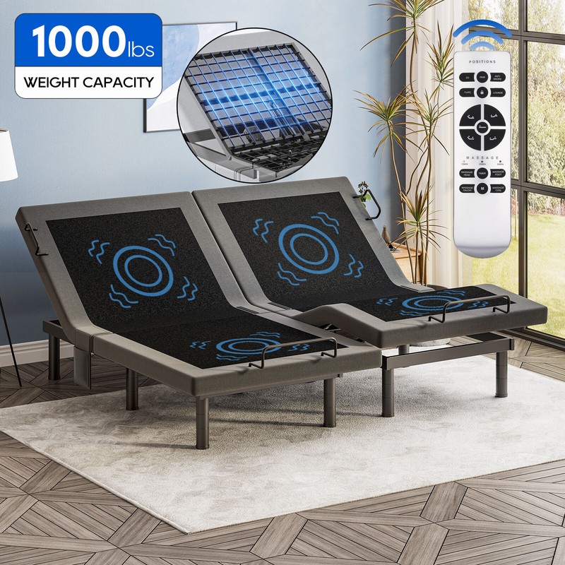 Split King Adjustable Bed Frame With Massage Upgrad Metal Base Remote USB 2000LB gallery