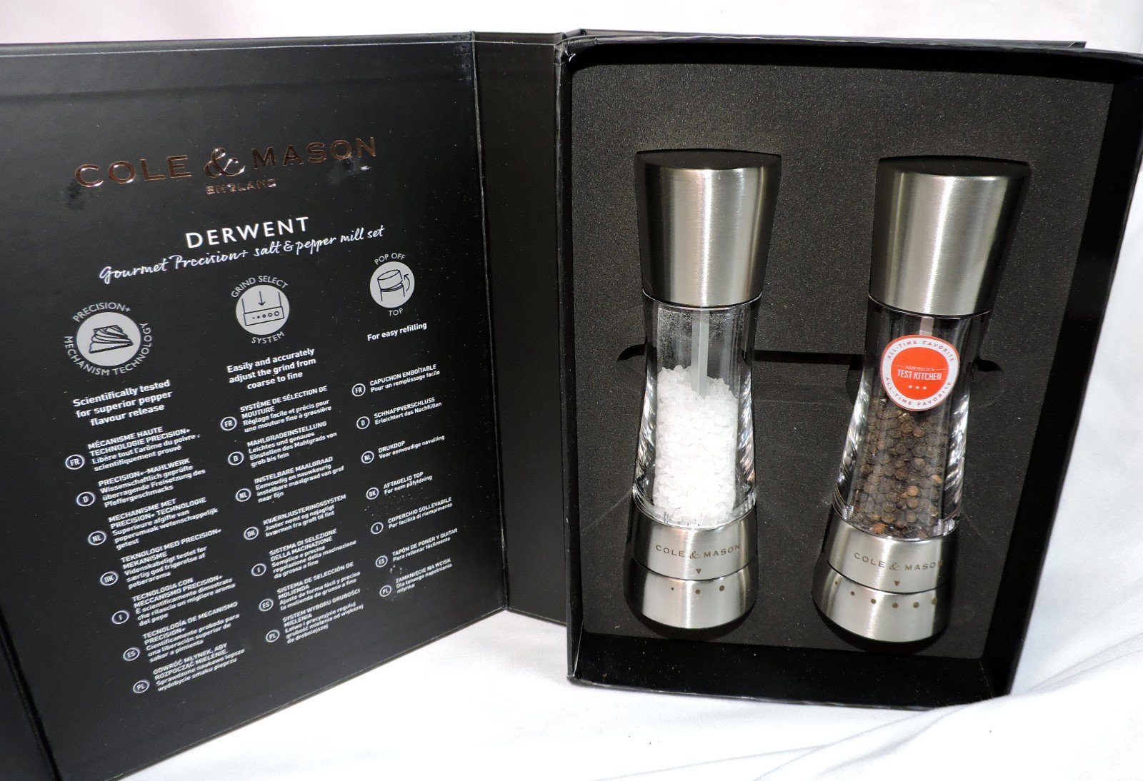 Boxed COLE & MASON Derwent Salt and Pepper Grinder Set - Stainless Steel 7.5" gallery