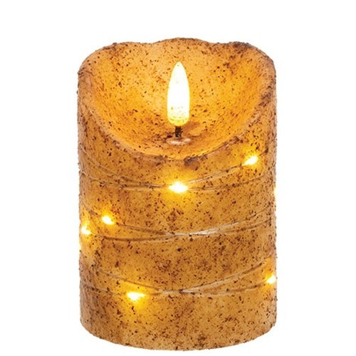 Rustic Primitive Textured Burnt Ivory Timer Pillar Candle Light 4" ~ Home Decor gallery