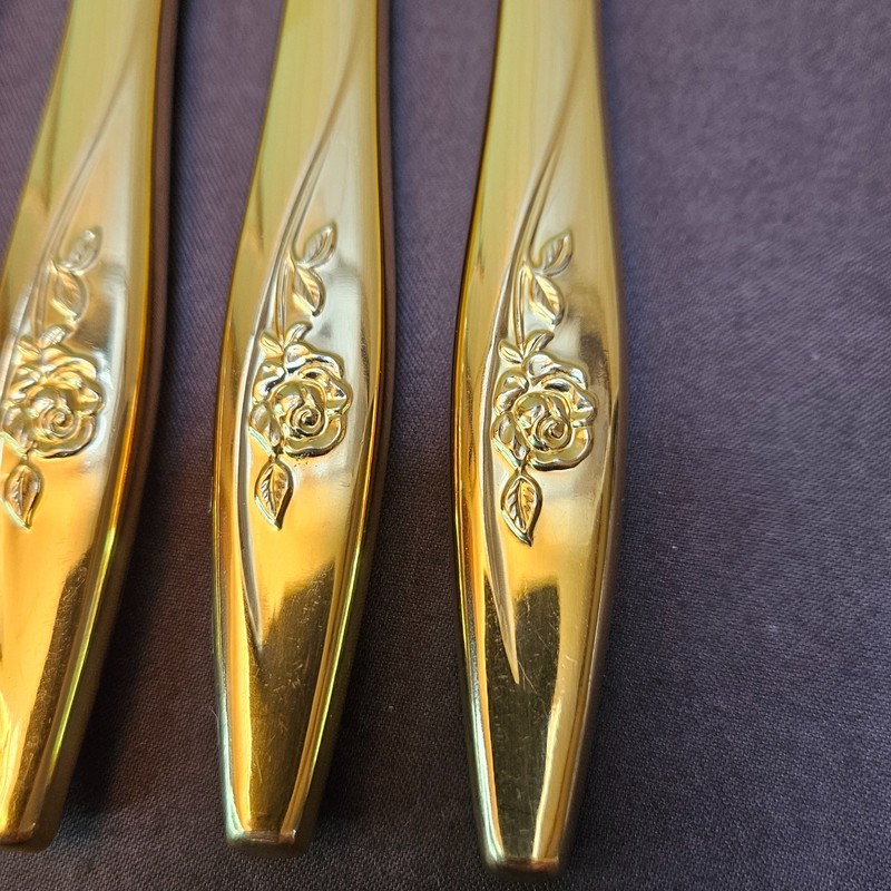 Oneida LASTING ROSE Stainless Flatware Gold Plated Handle Dinner Knife Lot of 4 gallery