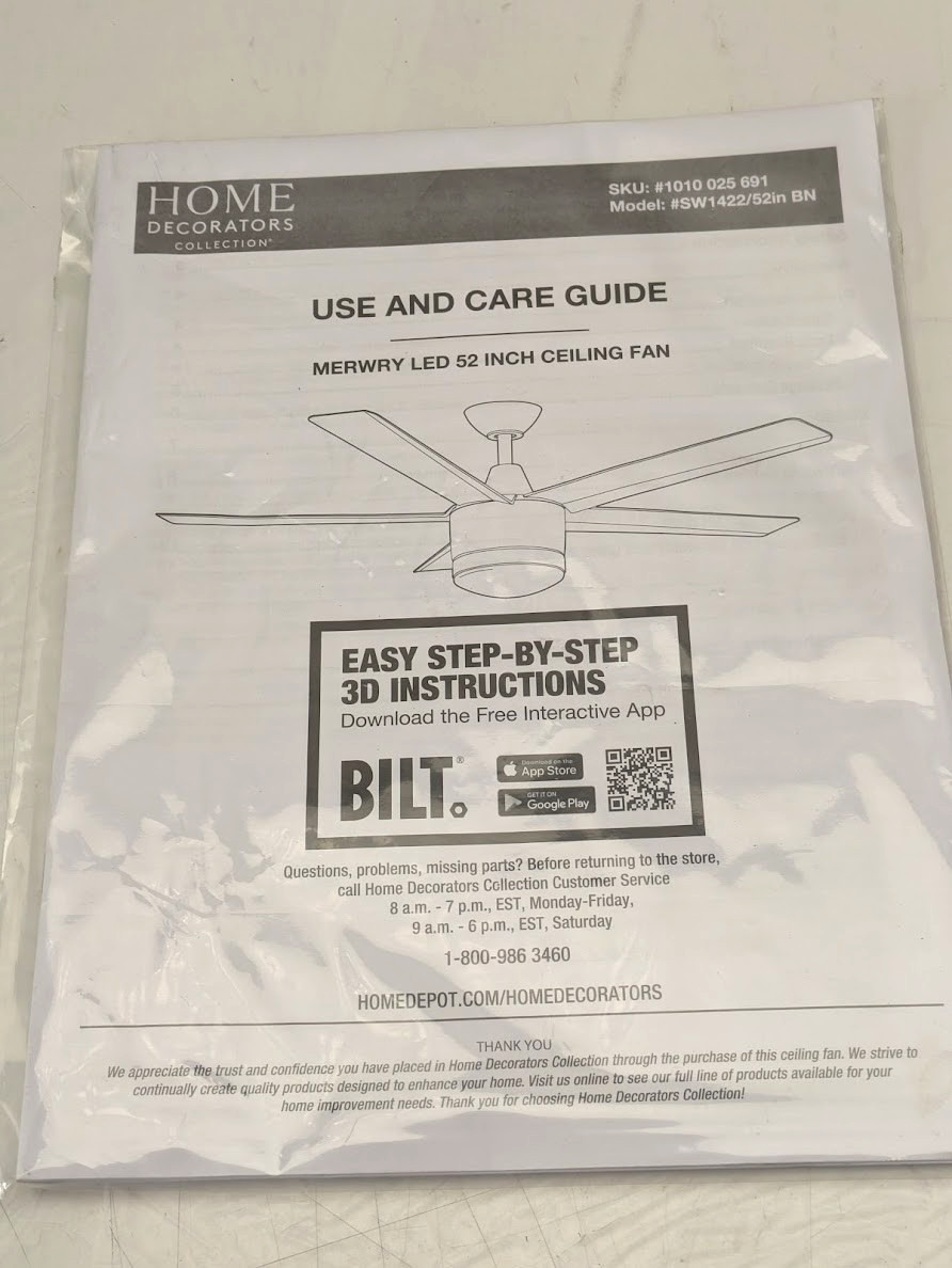 Home Decorators SW1422 Mewry 52" Ceiling Fan User Guide Installation Manual Only gallery
