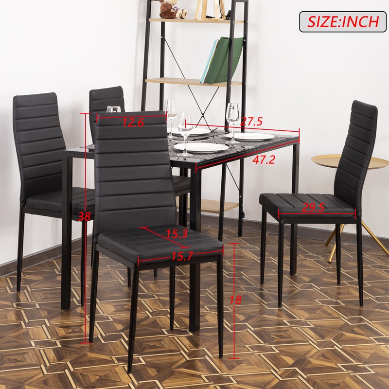 Dining Room Table Set 5-Piece Kitchen with 4 Faux Leather Metal Frame Chairs gallery