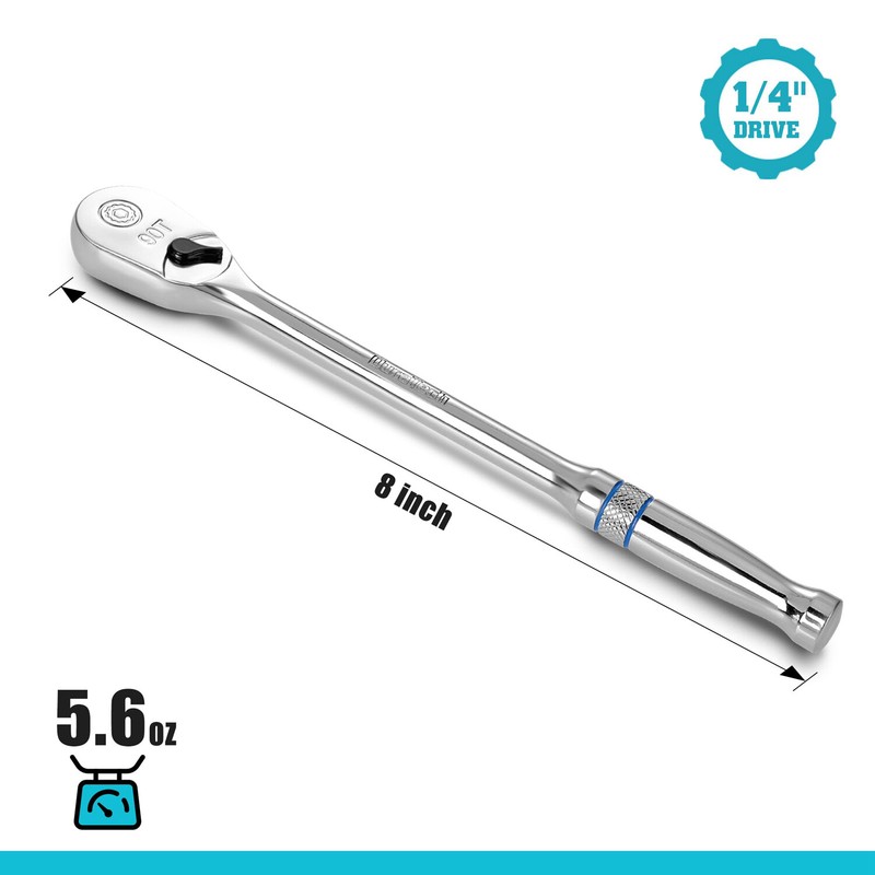 DURATECH Extra Long Handle 1/4-Inch Drive Ratchet, 90-Tooth with 8" Handle gallery