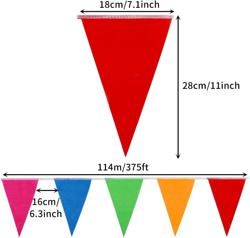 Multi Color Pennant Banners String Flags Triangle, Party Decor Nylon 375 ft Rope gallery