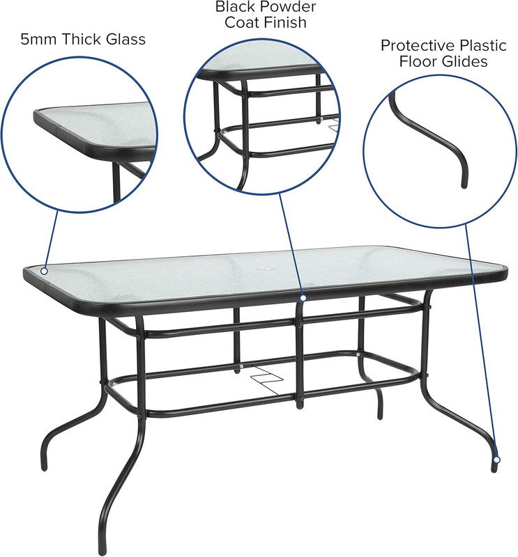 Outdoor Dining Table Patio Rectangular Tempered Glass Metal Choose Your Color gallery