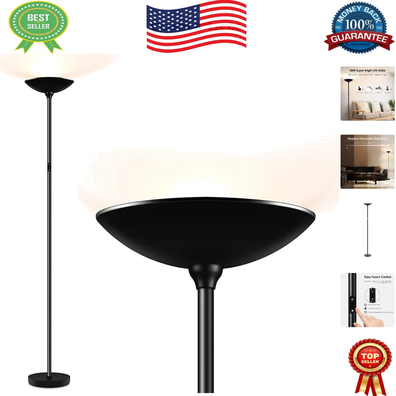 20W LED Torchiere Floor Lamp with Touch Control & Dimmable Brightness - 50000hrs gallery