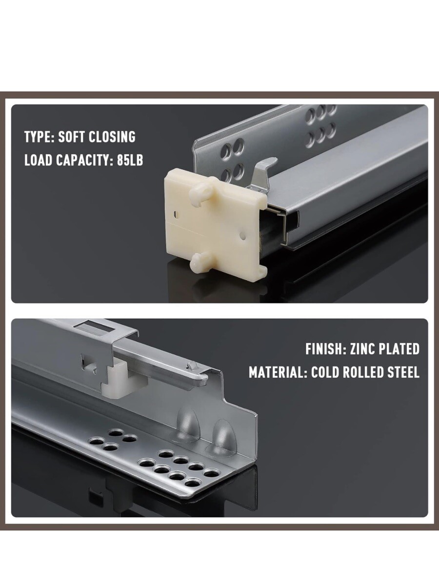 1Pair 21" Soft Close Drawer Rails Full Extension Locking Device Included gallery