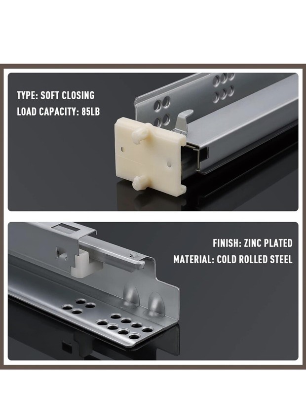1Pair 21" Soft Close Drawer Rails Full Extension Locking Device Included gallery