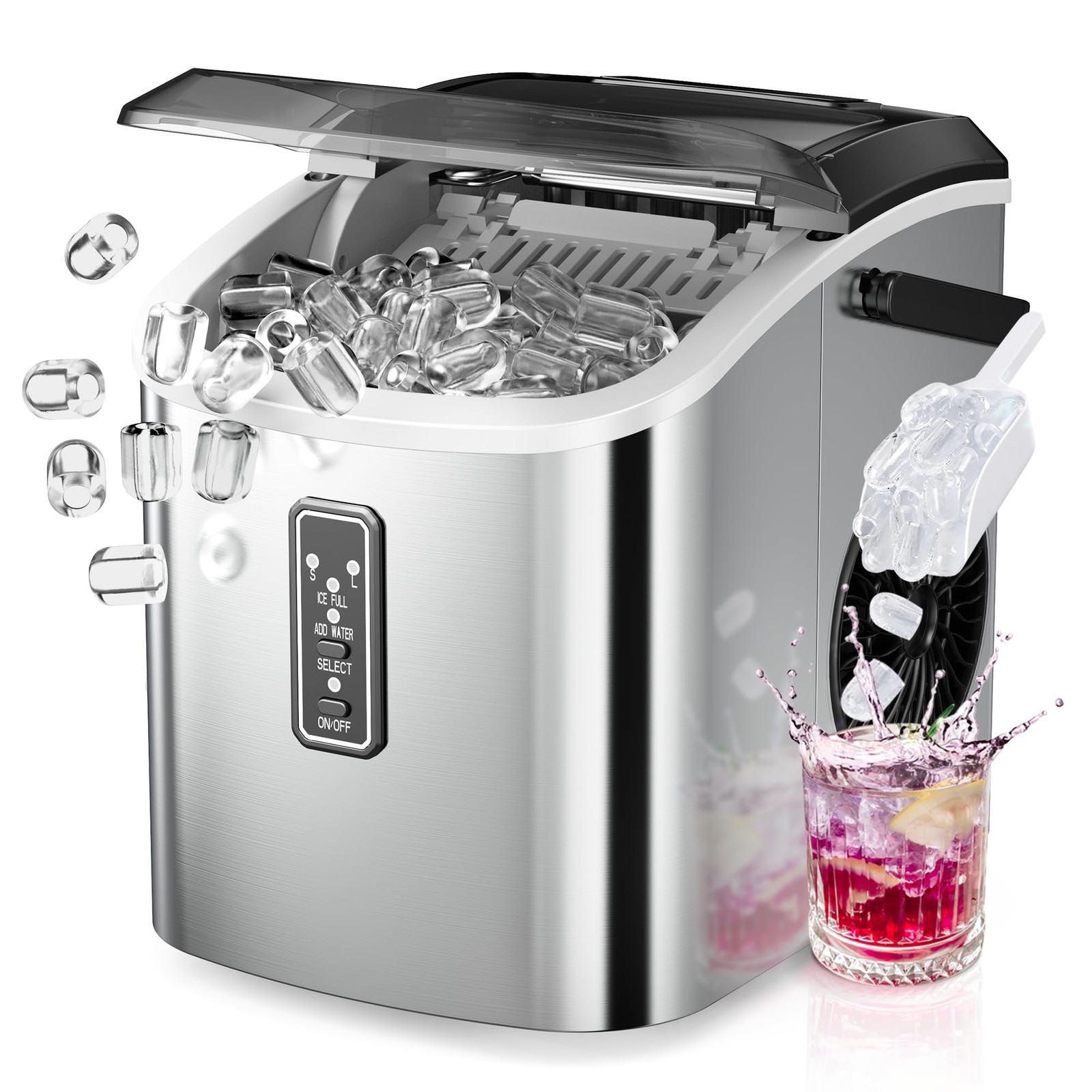 EUHOMY Ice Maker Countertop, 9 Cubes Ready in 6 Mins, 26lbs/24H, Self-Cleaning, gallery