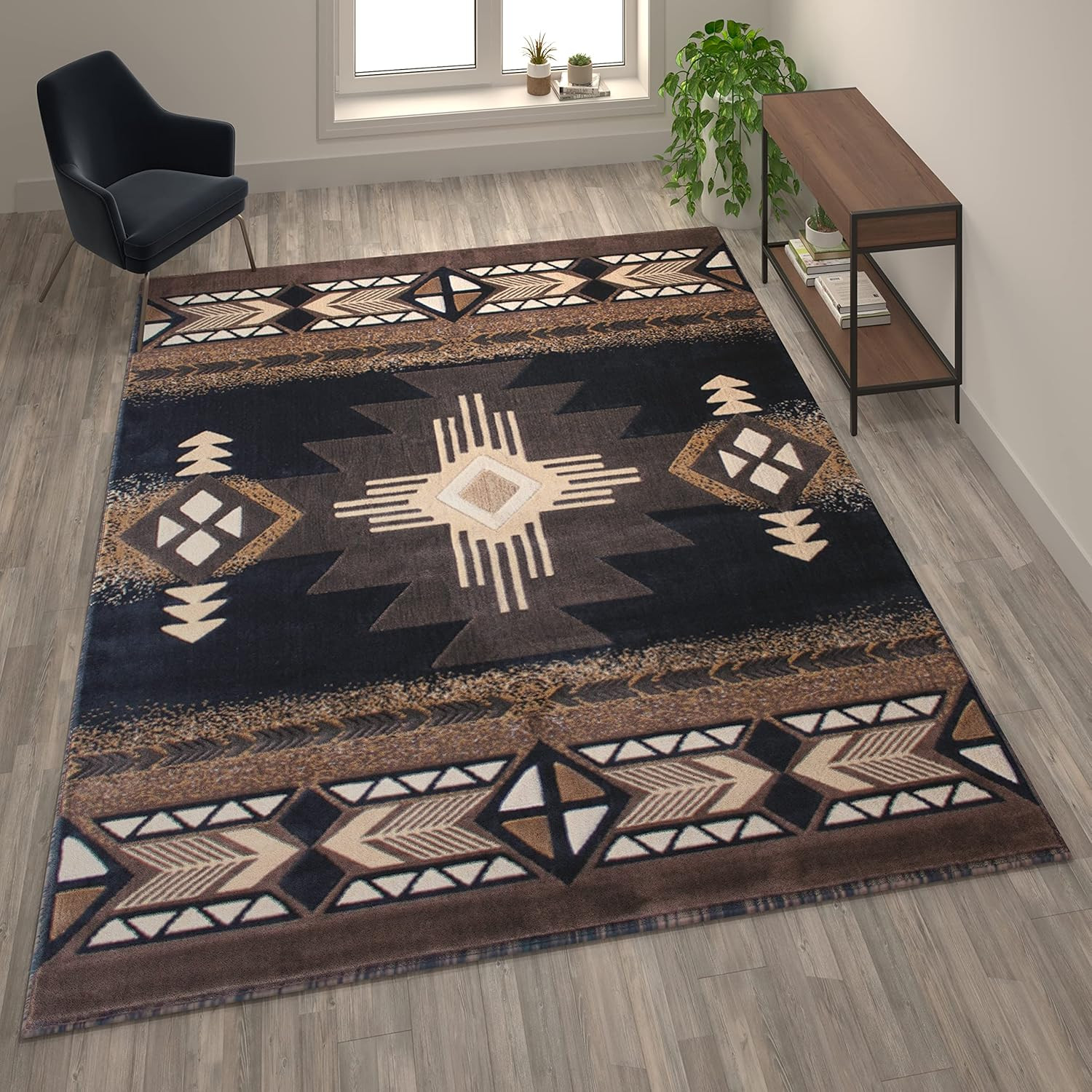 Southwestern Style 8' x 10' Rustic Brown Area Rug with Jute Backing gallery