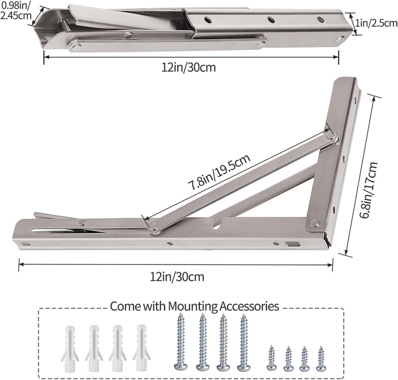 Folding Shelf Brackets 12", Max Load: 330lb Heavy Duty Stainless Steel Collapsib gallery