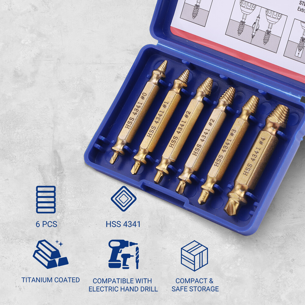 WORKPRO Stripped Screw Extractor Set 6 PIECE Screw Removal Broken Bolt Extractor gallery