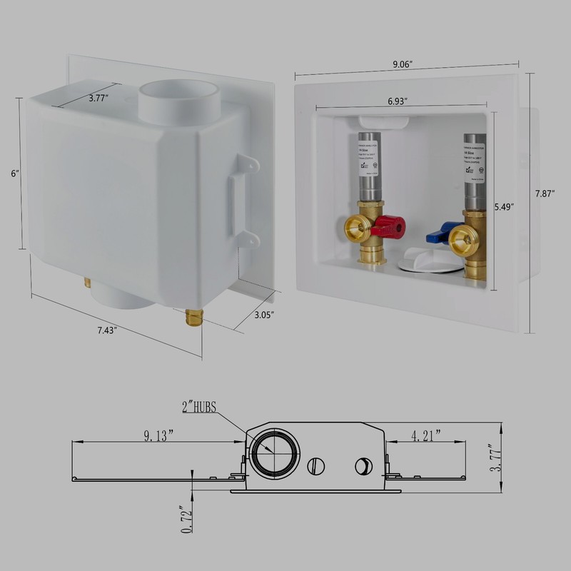 EFIELD Washing Machine Outlet Box , 1/4 Turn Brass Valves , 1/2" Crimp Pex Inlet gallery