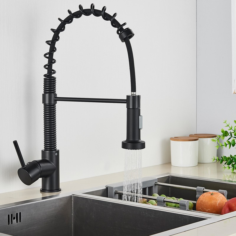 Matte Black Kitchen Faucet Sink Pull Down Sprayer Swivel Mixer Tap Single Handle gallery