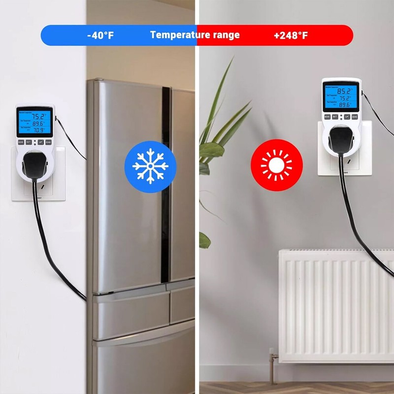 Digital Thermostat Outlet Plug Temperature Controller Heating Cooling w/ ProbejG gallery