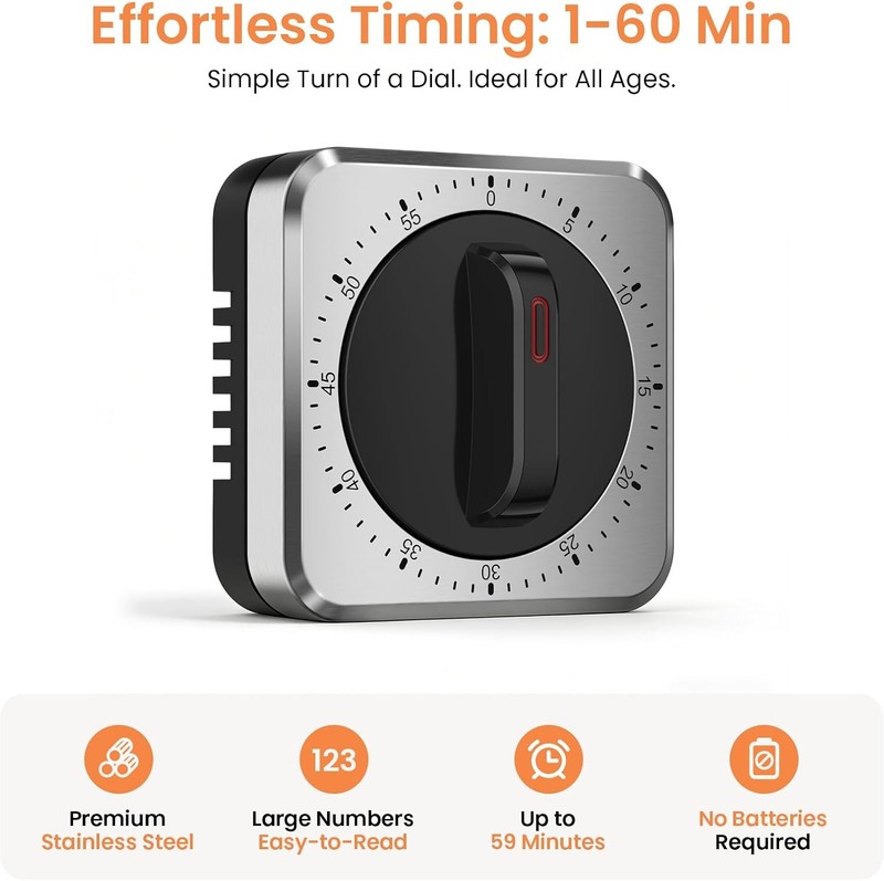 Mechanical Kitchen Timer with Magnet: Wind Up Cooking Timer Clock with Loud gallery