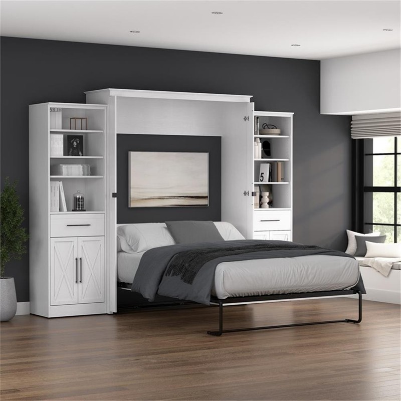 Pemberly Row Queen Murphy Bed and Wardrobes (119W) - Engineered Wood in White gallery