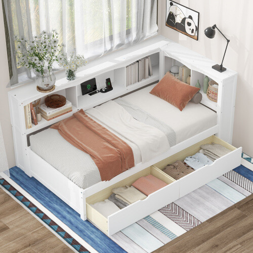 Solid Wood Daybed with Trundle Storage Bookcases Twin Size Sofa Bed Platform Bed gallery