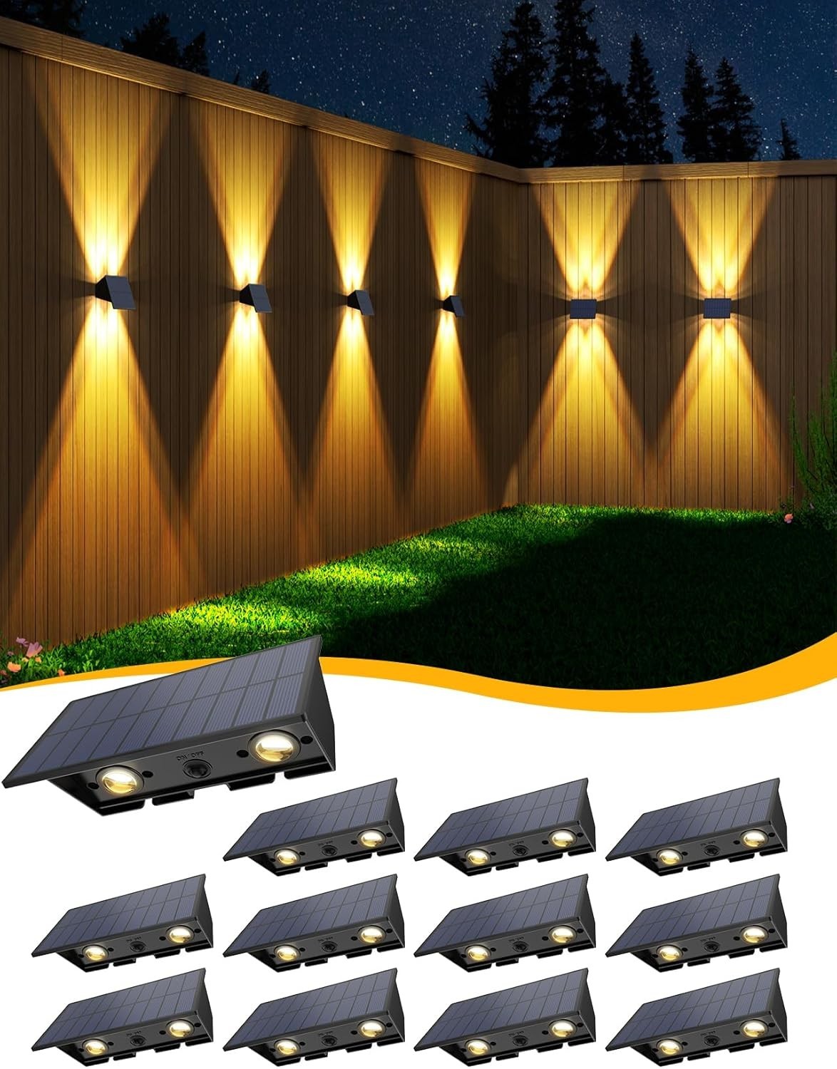 Solar Fence Lights,12 Pack Solar Lights Outdoor Warm White + RGB Up & Down So... gallery