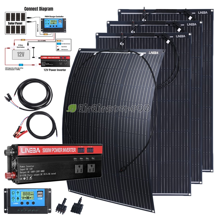 5000W Complete Solar Panel Kit with Controller & Inverter Home 110V Grid System gallery