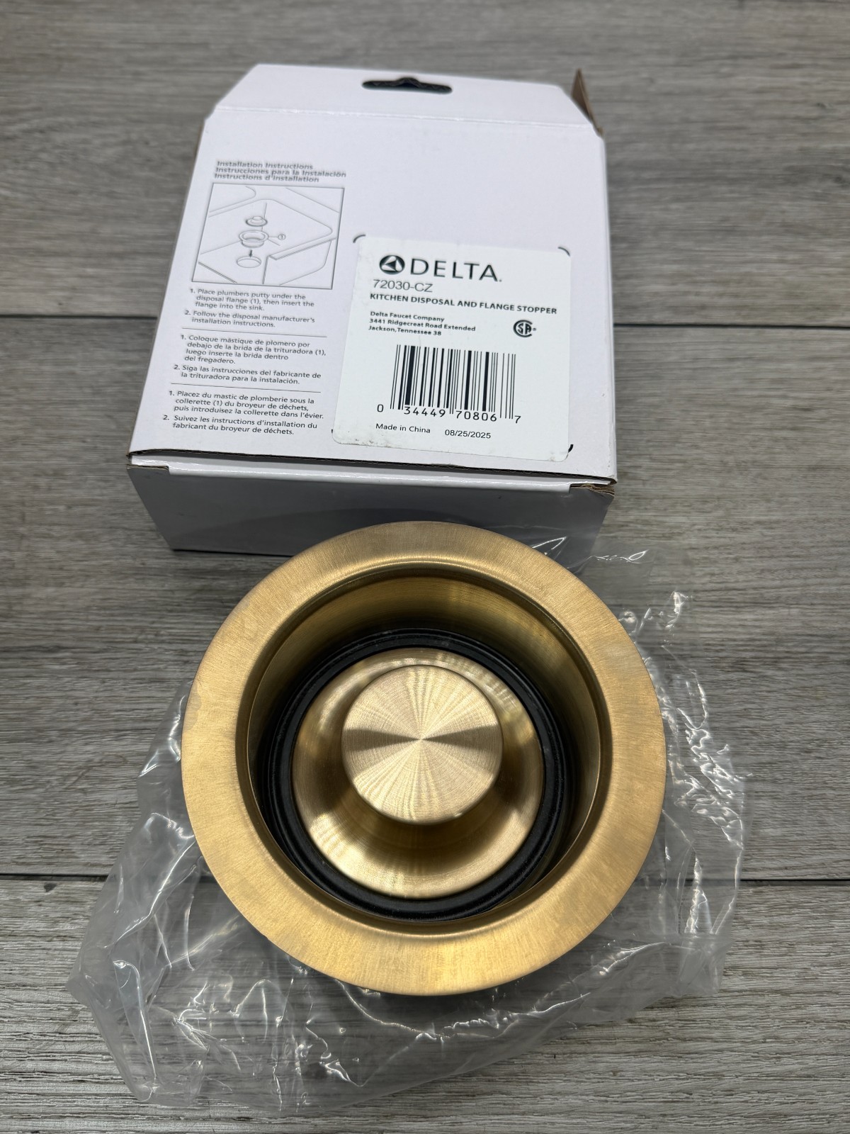 Delta 72030-CZ Basin Waste Gold Drop-In Kitchen Disposal Flange Stopper gallery