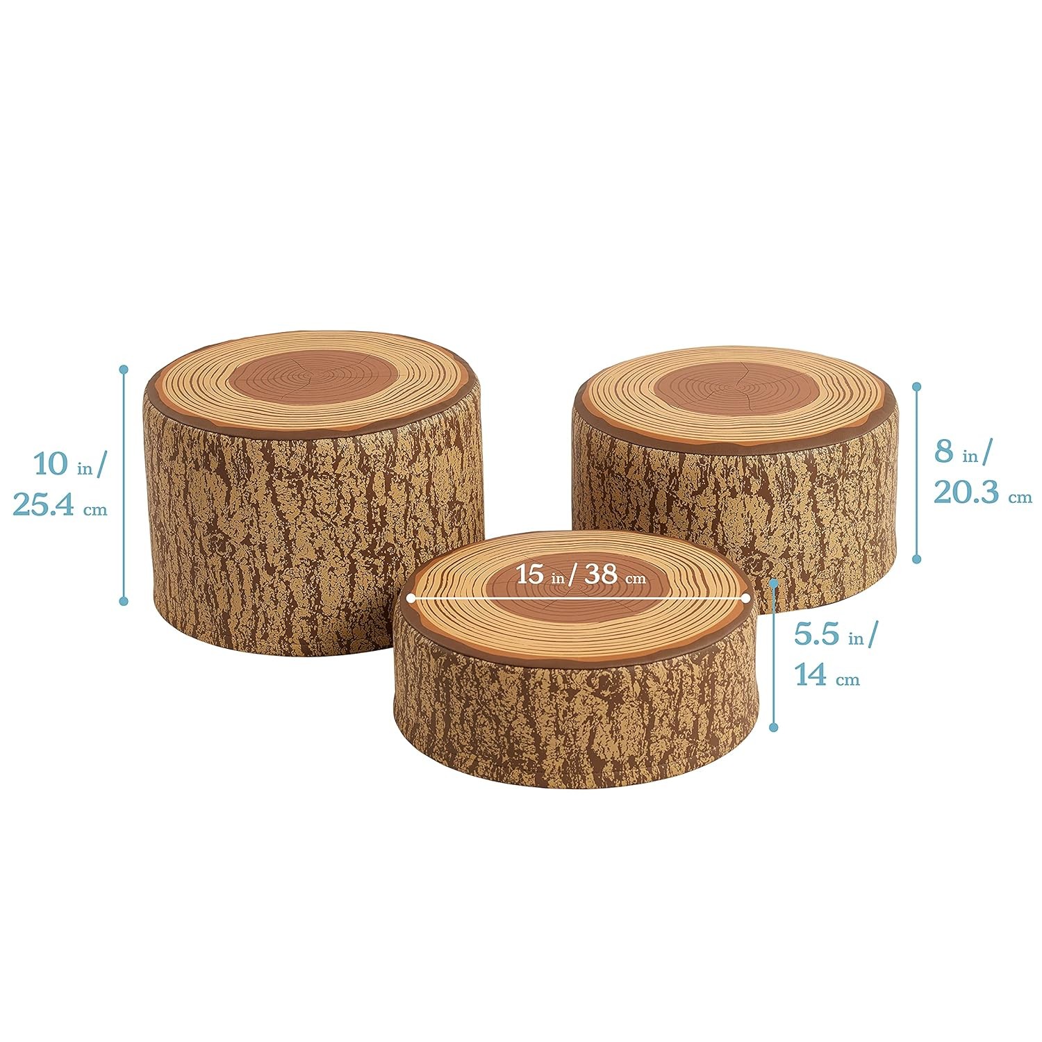 ECR4Kids SoftZone 3pc Tree Stump Stool Set Chocolate Classroom Soft Seating gallery