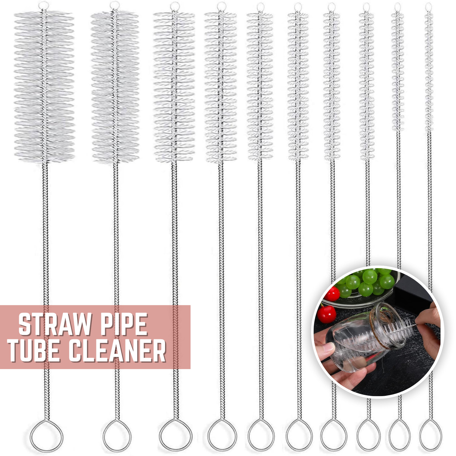 10Pcs Nylon Straw Brush Cleaner Bottle Tube Pipe Small Long Cleaning Set 8inch gallery
