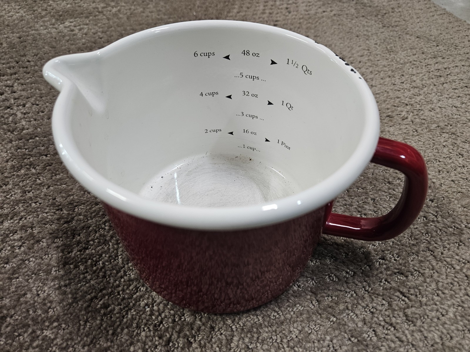 Enamelware 48oz / 6 Cup Red Mixing Bowl / Pitcher gallery