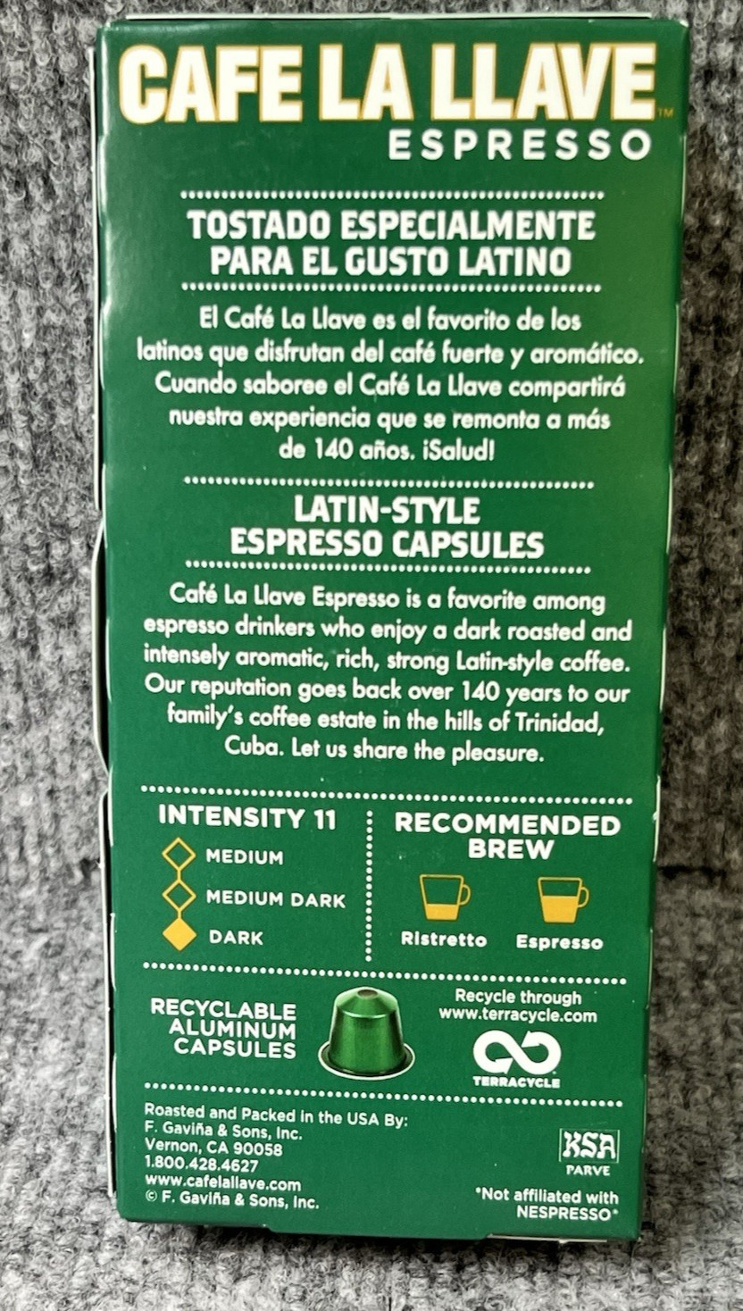 Cafe La Llave Nespresso Coffee Capsules Intensity 11 Box of 10 In Date BB Oct26+ gallery