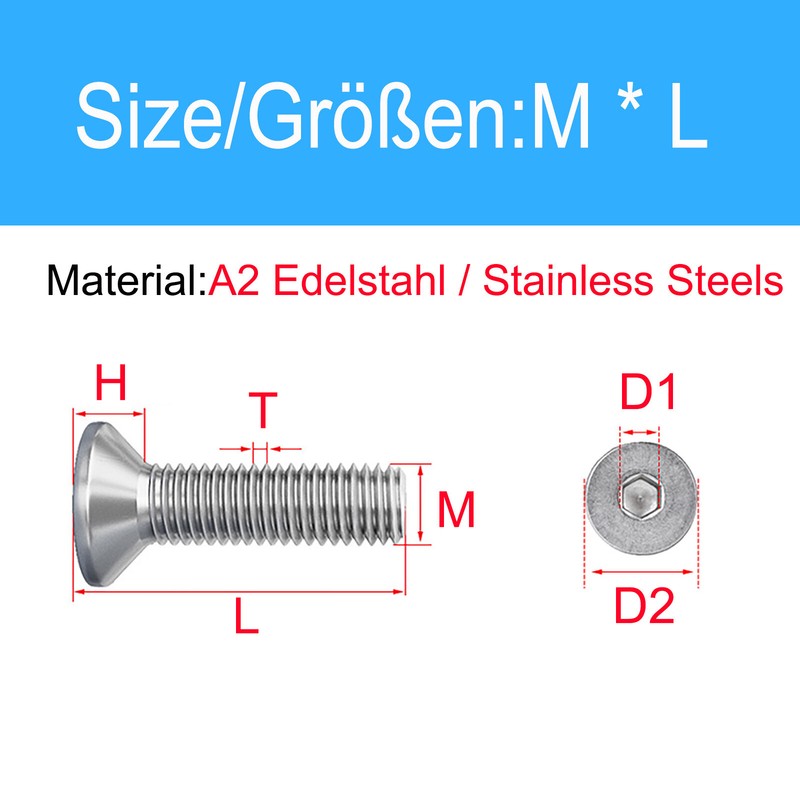M6 M8 A2 Stainless Countersunk Socket Screw Allen Key Bolts Screws Din 7991 gallery