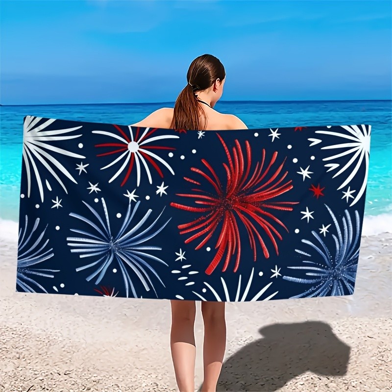 American Flag Fireworks Print Quick Dry Absorbent Beach Towel National Day Gift❀