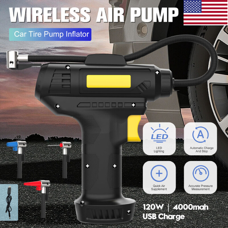 CAR AIR COMPRESSOR USB RECHARGEABLE CORDLESS TIRE INFLATOR PORTABLE AIR PUMP gallery