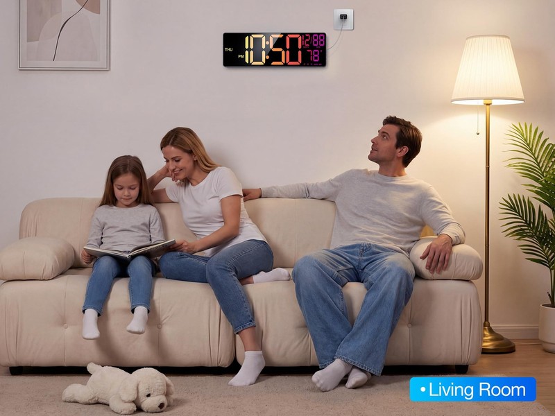 16'' Large Digital LED Wall Clock with Remote Control Dual Alarm 8 RGB Bluetooth gallery
