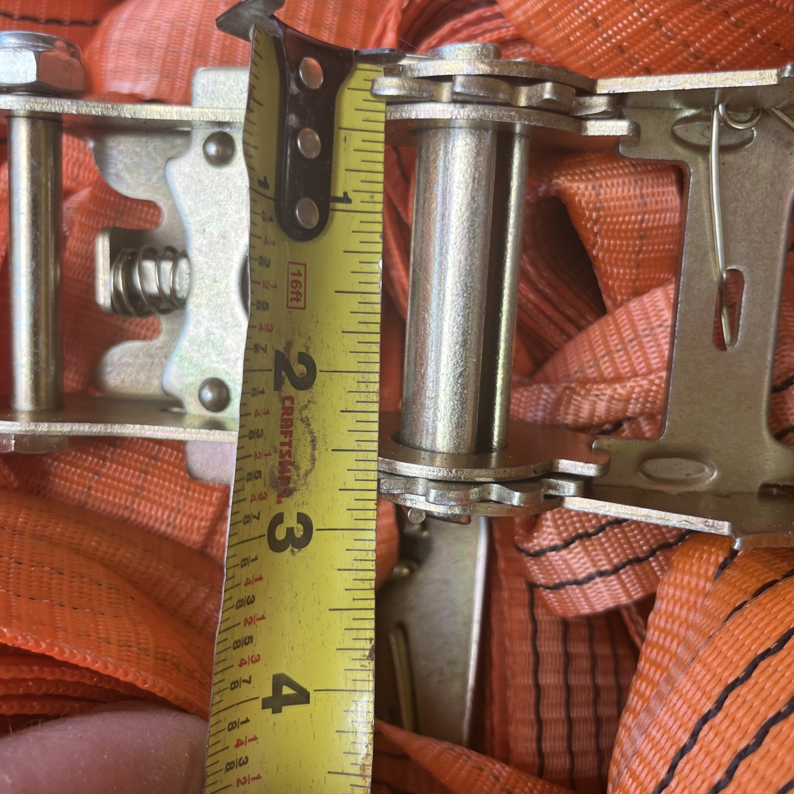 Ratchet straps. 8 pack. No hooks. Used once. 2”x~15-30’ (at least 15’) gallery