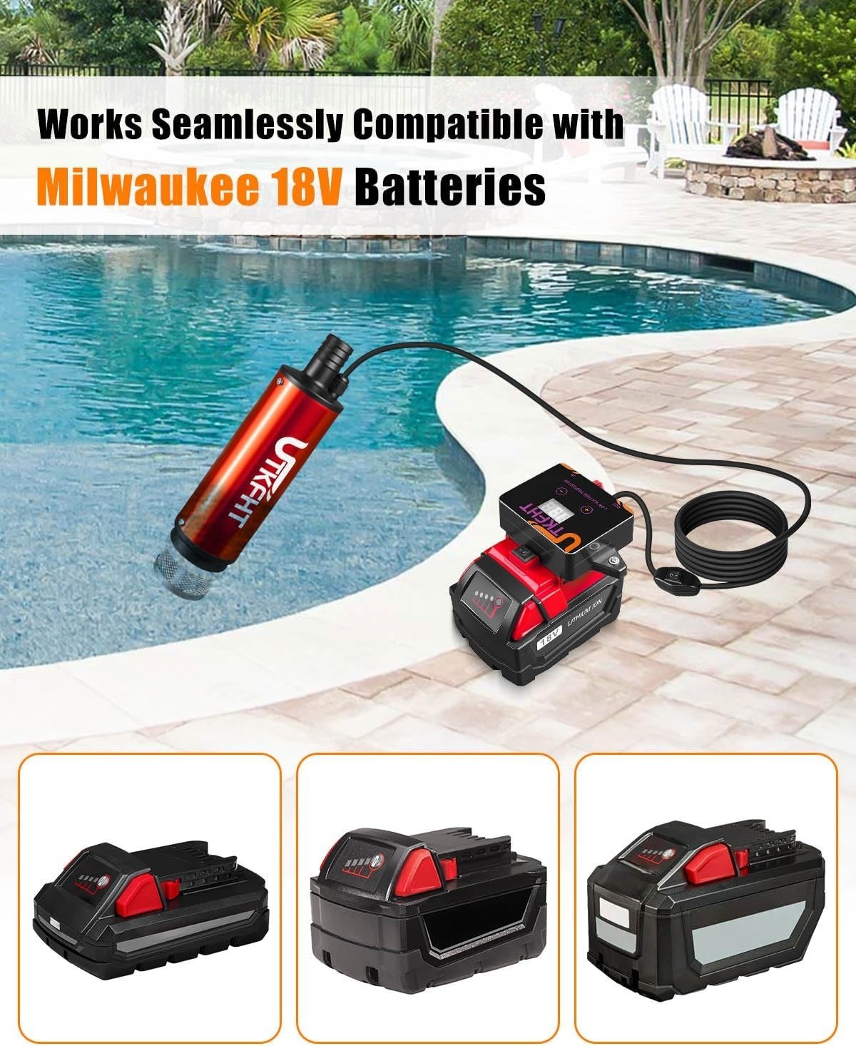 UTKFHT Mini Water Pump for Milwaukee 18V Battery 500GPH 8.2FT Cable gallery
