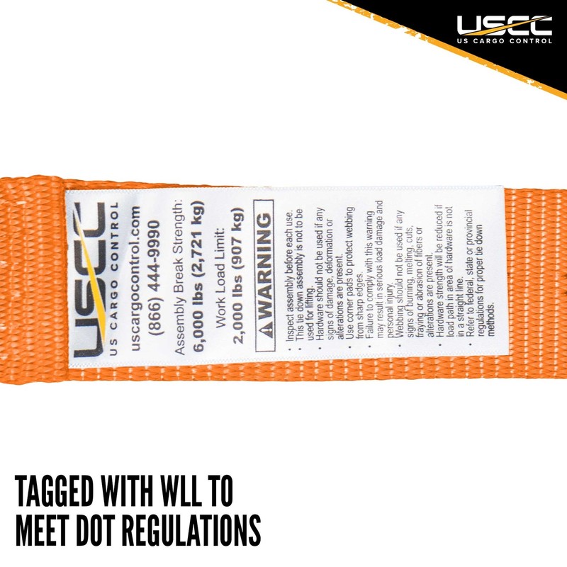 USCC 2" X 8' Ratchet Strap w/Snap Hook - Orange gallery