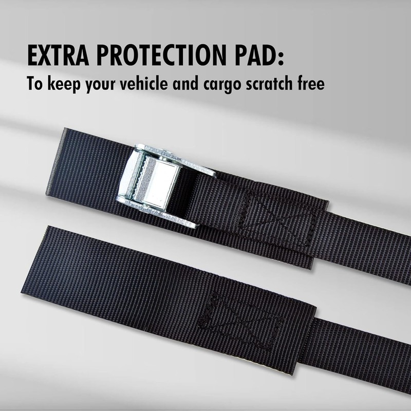 600 lb Capacity Adjustable Cargo Straps with Protective Pad - 4 Pack, Black gallery