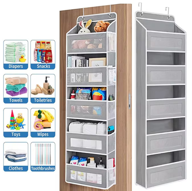 5 Shelf Hanging Storage Organizer Over Door Bedroom Bathroom Pockets - Gray gallery
