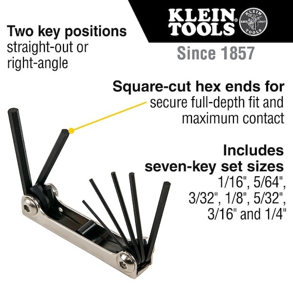 Klein Tools 70582 7 Piece Metric Fold-Up Hex Key Set, 70582 gallery