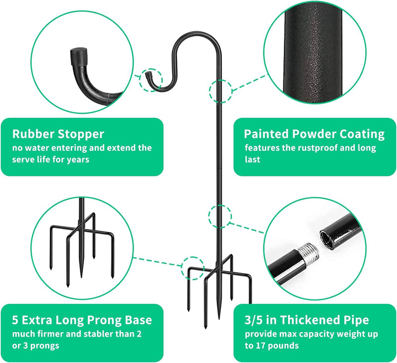 Adjustable Shepards Hooks for Outdoor with 5 Prong Base Shepherds Hooks for Outd gallery