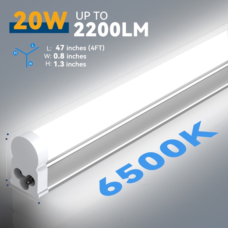 12 Pack LED T5 Integrated Single Fixture 4FT 2200lm 6500K 20W LED Shop Light ETL gallery