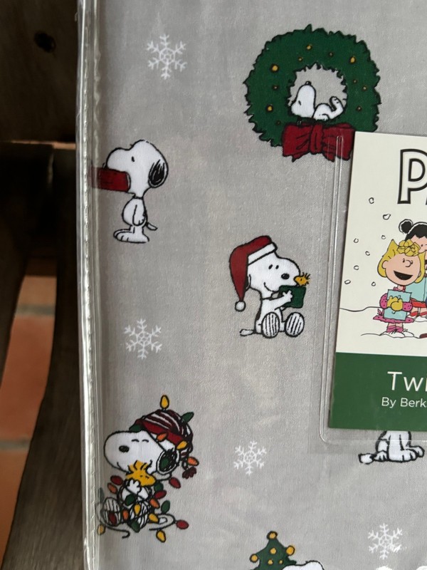 Peanuts Snoopy Light Gray Twin Size Sheet Set Christmas Tree Snowflakes gallery