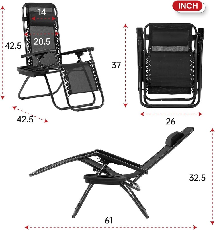 FDW Zero Gravity Lawn Lounge Chairs Set of 2 with Pillow and Cup Holder gallery