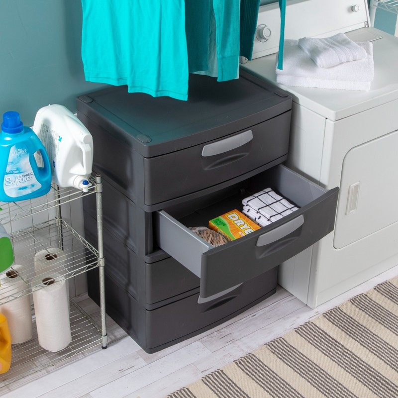 Sterilite 4-Drawer Storage Unit Durable Plastic for Garage, Basement - Dark Gray gallery